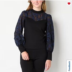 52seven Mock Neck Long Sleeve Lace Blouse